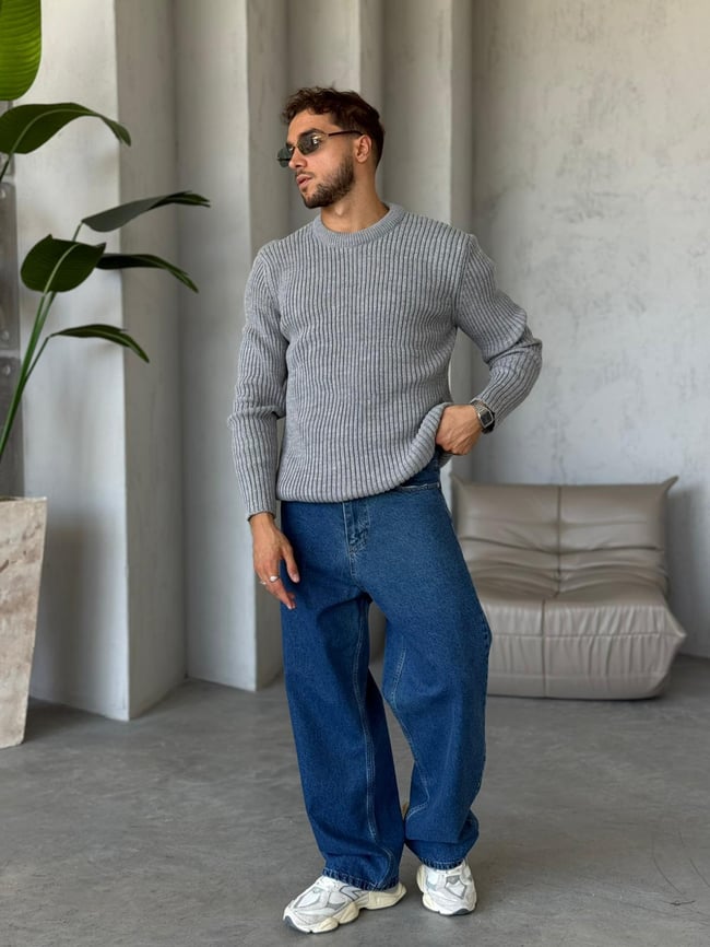 TR1505 Fitilli Basic Triko Gri