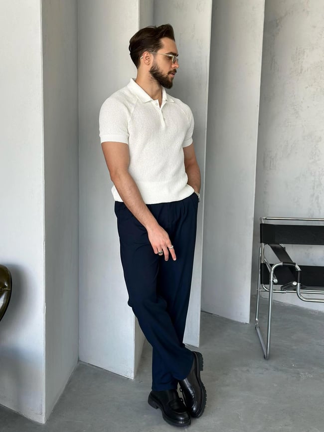 TR3501 İtalyan Kol Polo Yaka Triko Beyaz