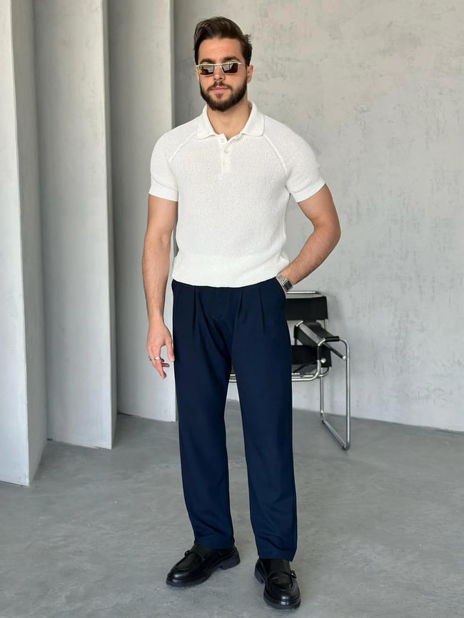 TR3501 İtalyan Kol Polo Yaka Triko Beyaz