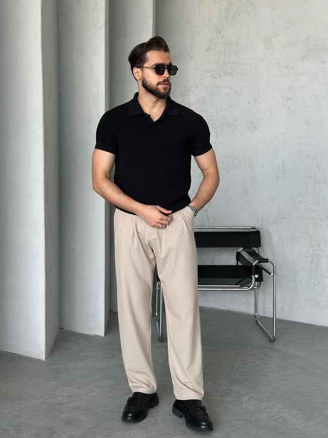 TR3502 İtalyan Kol Polo Yaka Triko Siyah
