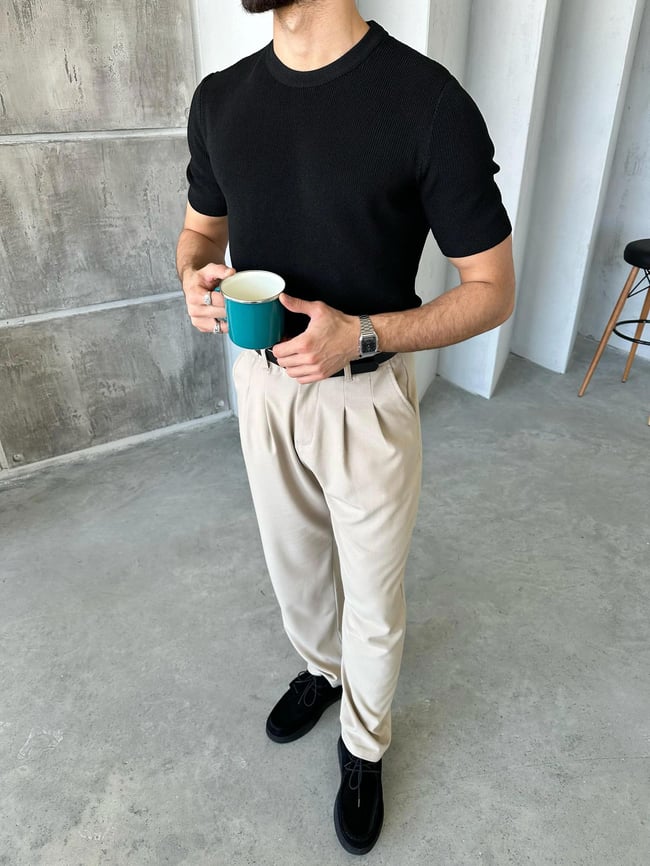 TR4001 Basıc Bisiklet yaka triko SİYAH K