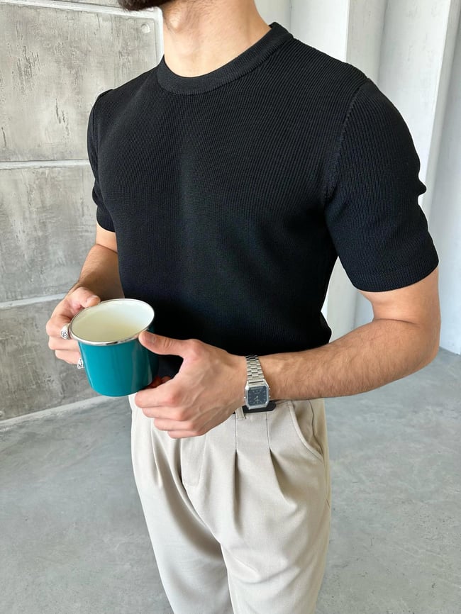 TR4001 Basıc Bisiklet yaka triko SİYAH K