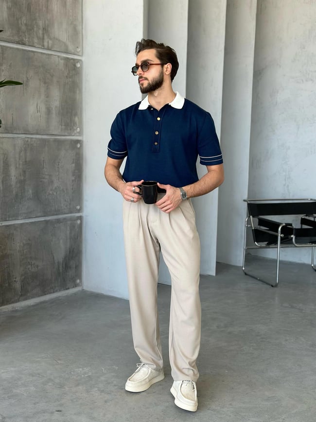 TR4007 Old Money Polo yaka triko Tshirt MAVİ G