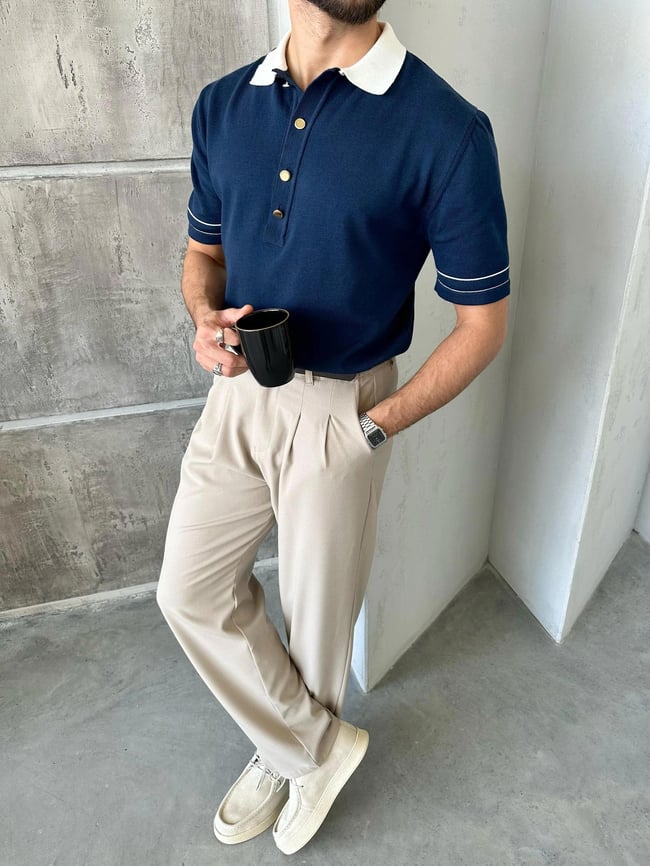 TR4007 Old Money Polo yaka triko Tshirt MAVİ G