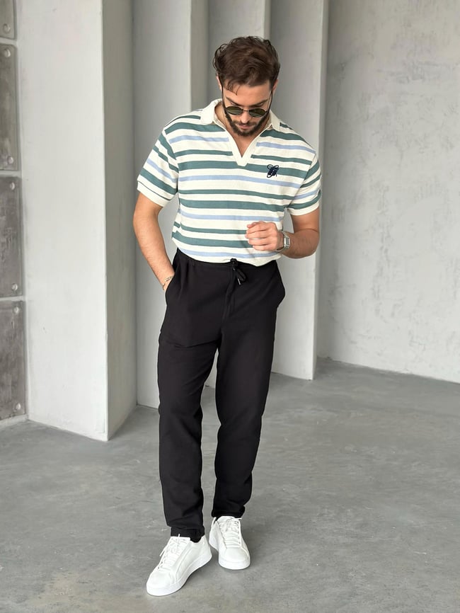 TR56491 Polo Yaka Örme Triko Ekru Mint