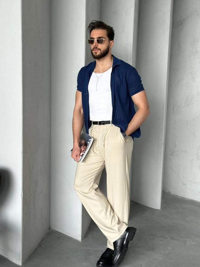 TR6002 Düğmeli Örme Triko Lacivert