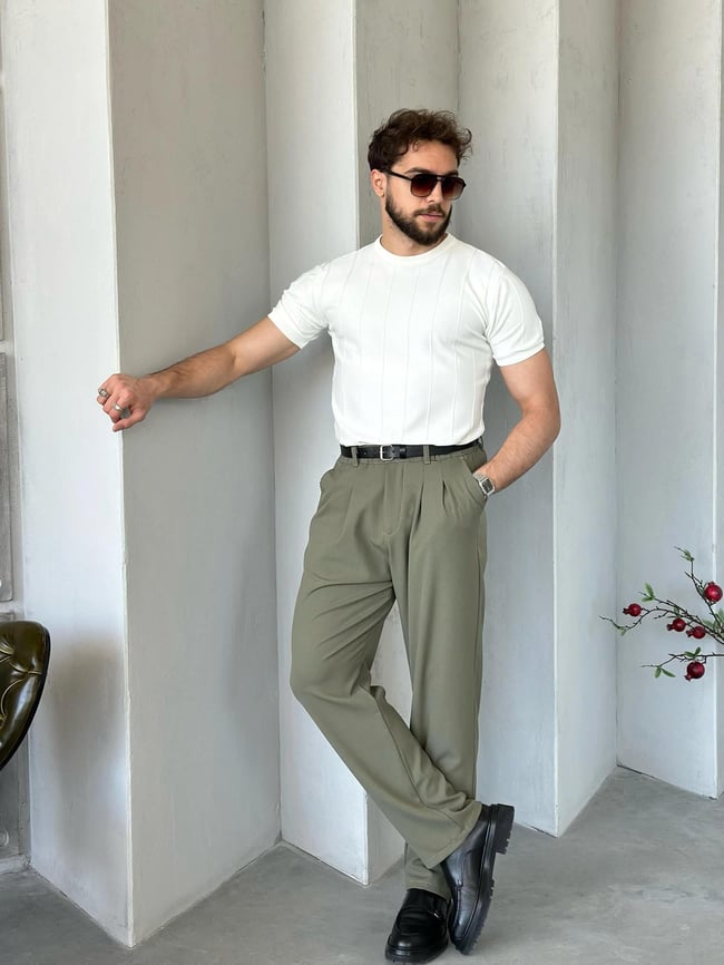TR6503 Çizlili Basic Triko Beyaz