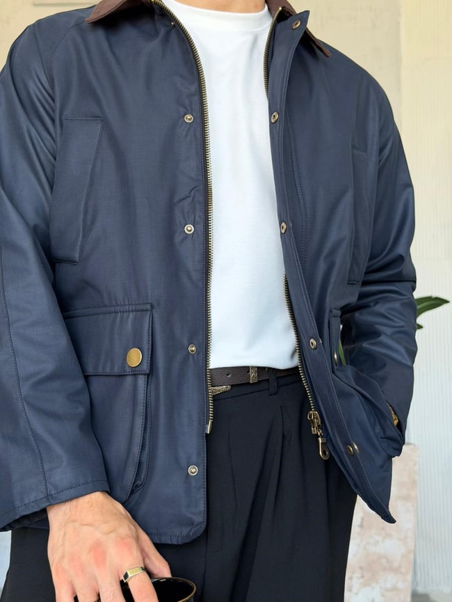 Waxed Çıt Çıt Cep Detay Oversize Ceket M - LACİVERT