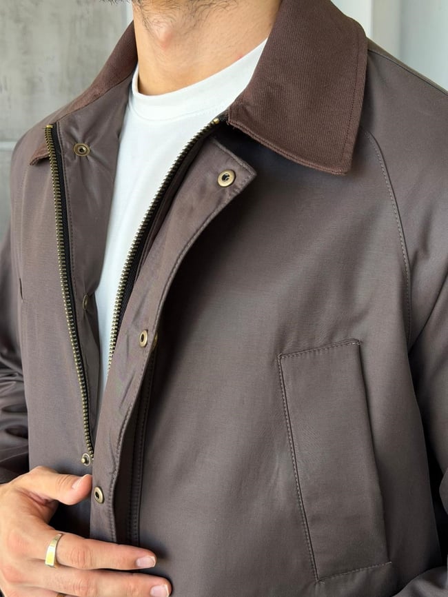 Waxed Çıt Çıt Cep Detay Oversize Ceket M - KAHVERENGİ