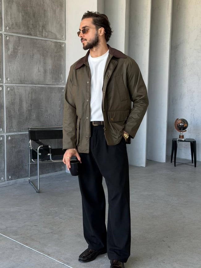 Waxed Çıt Çıt Cep Detay Oversize Ceket M - HAKİ YEŞİL 