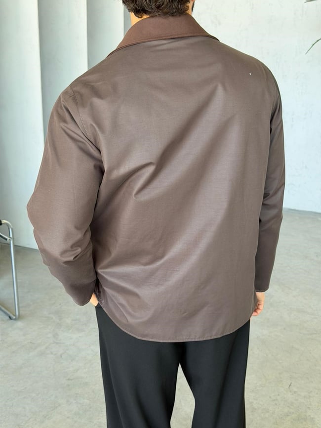 Waxed Çıt Çıt Cep Detay Oversize Ceket M - KAHVERENGİ