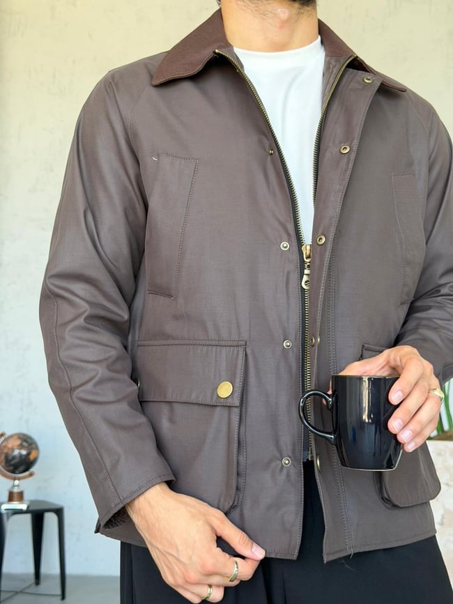 Waxed Çıt Çıt Cep Detay Oversize Ceket M - KAHVERENGİ