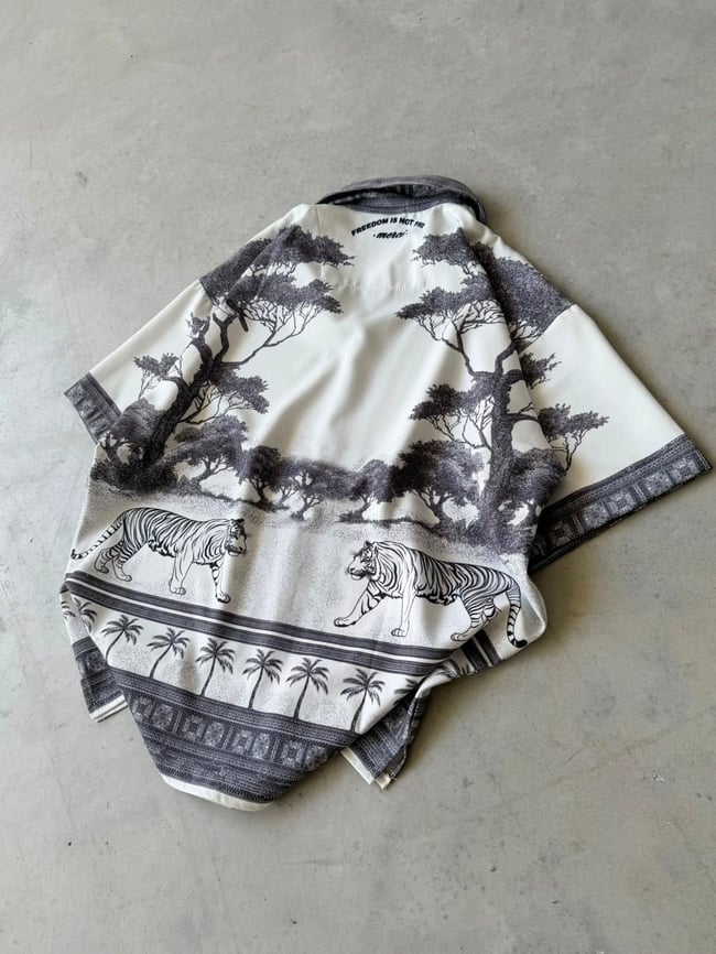 White Tiger  Desenli Dubble Hürrem Kumaş Oversize Gömlek 