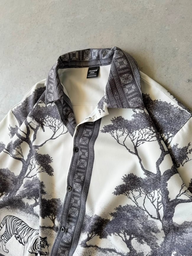 White Tiger  Desenli Dubble Hürrem Kumaş Oversize Gömlek 