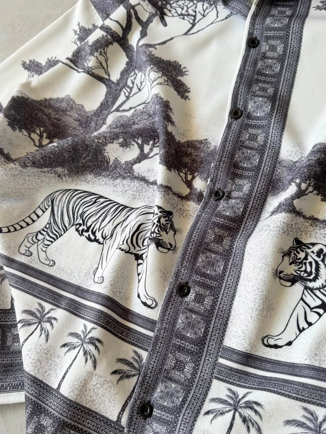 White Tiger  Desenli Dubble Hürrem Kumaş Oversize Gömlek 