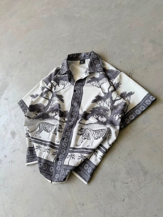 White Tiger  Desenli Dubble Hürrem Kumaş Oversize Gömlek 
