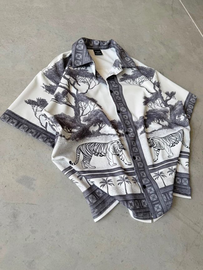 White Tiger  Desenli Dubble Hürrem Kumaş Oversize Gömlek 