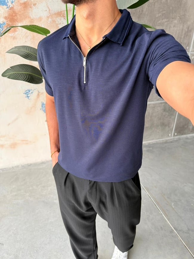 Yaka Detaylı Polo Yaka M - Lacivert
