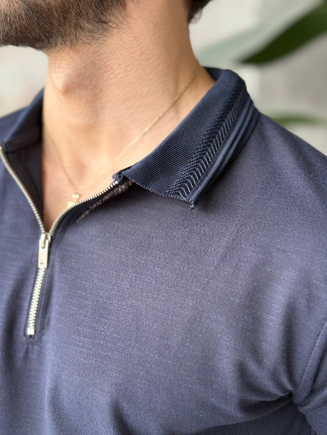 Yaka Detaylı Polo Yaka M - Lacivert