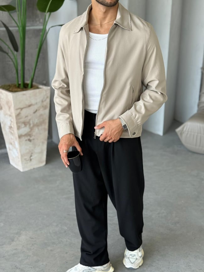 Yakalı Casual Ceket - Krem