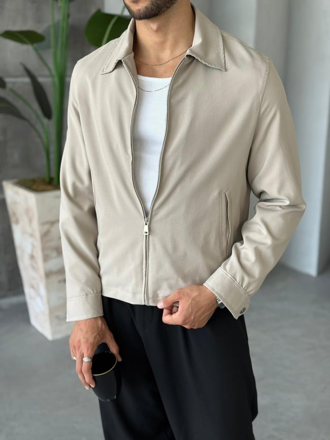 Yakalı Casual Ceket - Krem