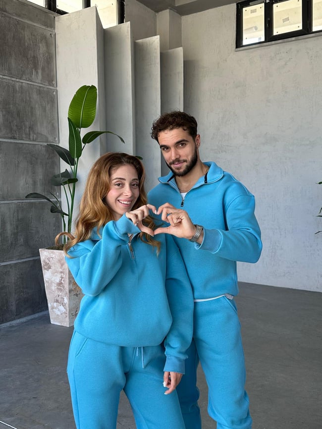 Yarım Fermuar 3 İplik Şardonlu Eşofman Takım Bebe Mavi