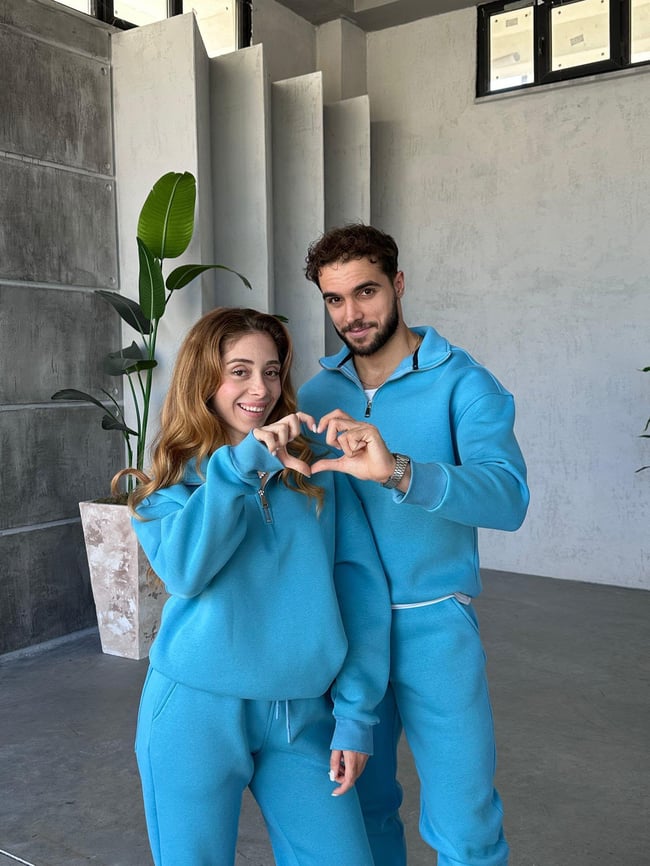 Yarım Fermuar 3 Iplik Şardonlu Eşofman Takım Mavi