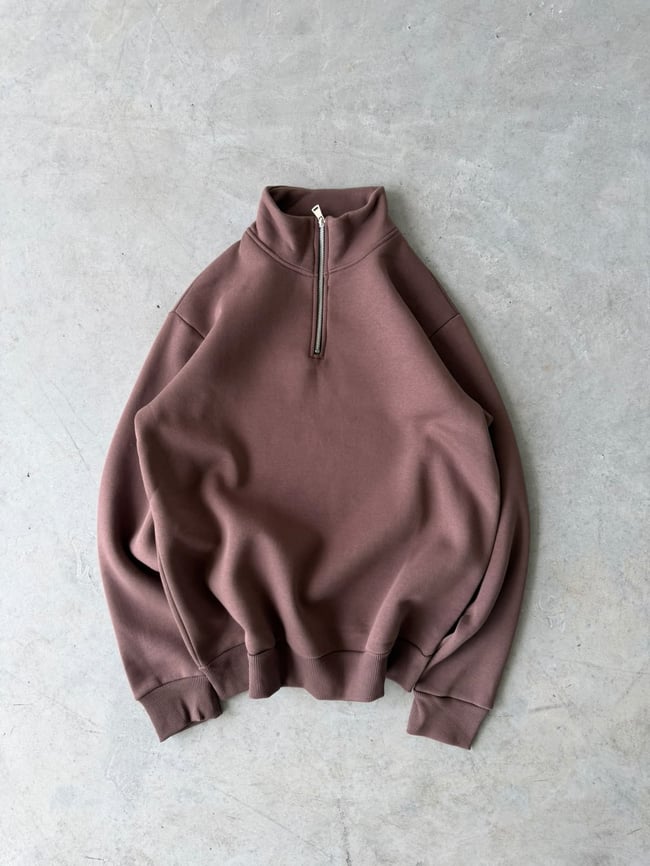 Yarım Fermuarlı Basıc Sweat Kahve