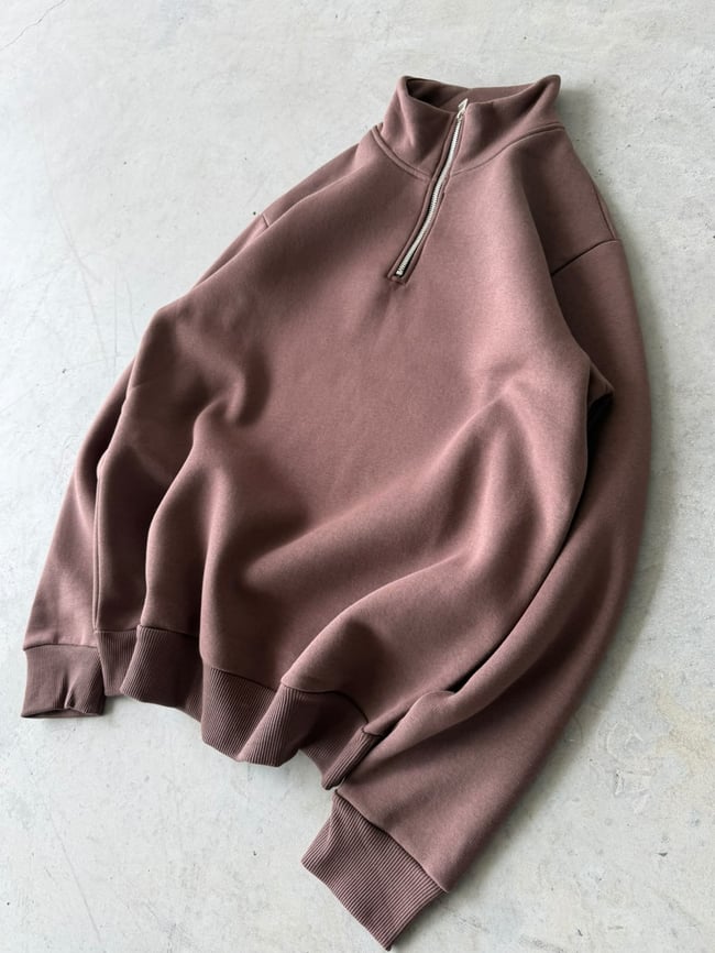 Yarım Fermuarlı Basıc Sweat Kahve