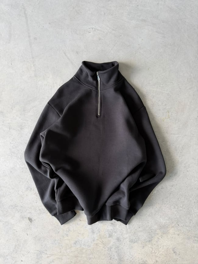 Yarım Fermuarlı Basıc Sweat Siyah