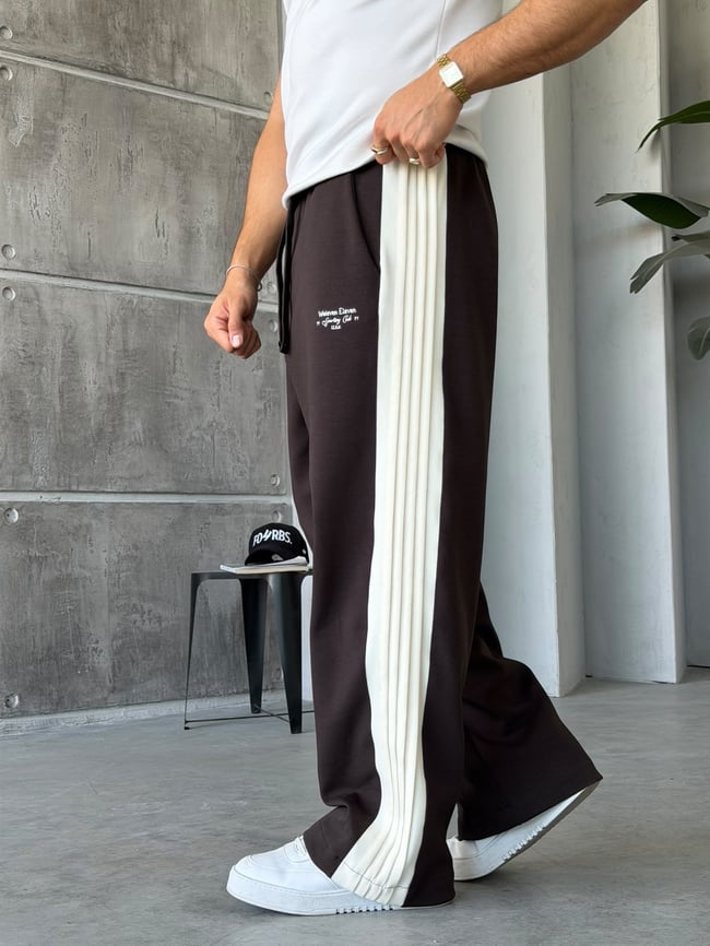 Yazılı Şerit Detaylı Baggy Eşofman W Kahverengi