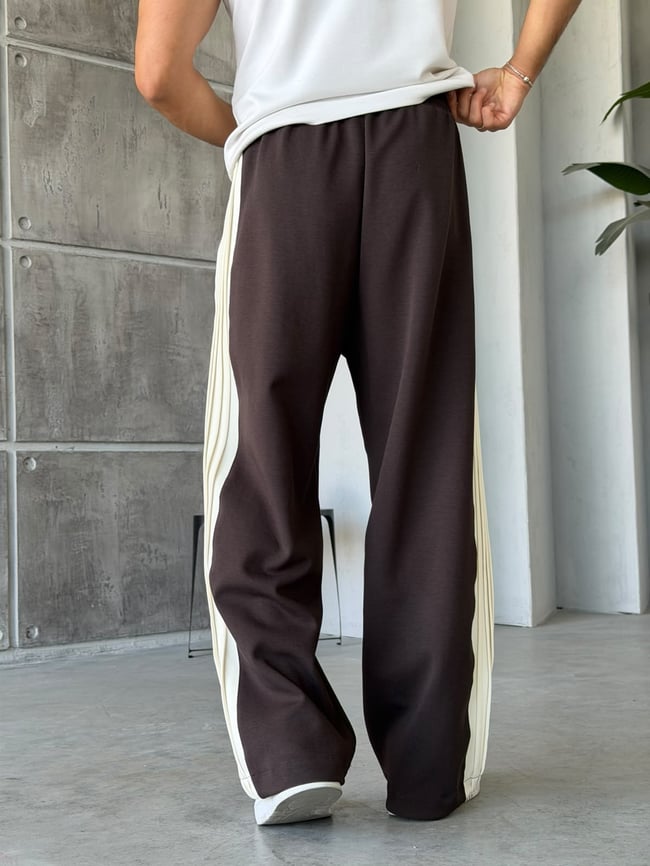 Yazılı Şerit Detaylı Baggy Eşofman W Kahverengi
