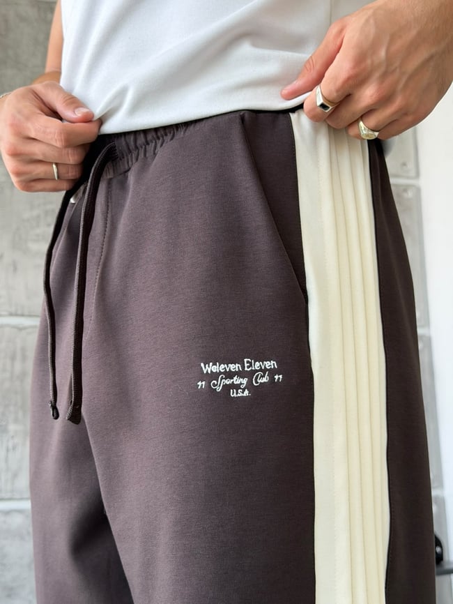Yazılı Şerit Detaylı Baggy Eşofman W Kahverengi