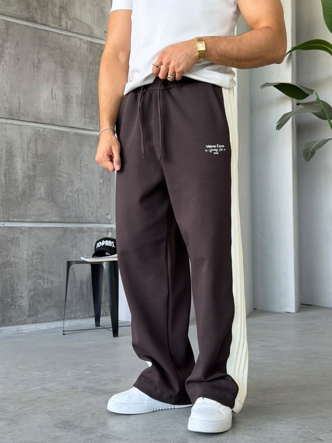 Yazılı Şerit Detaylı Baggy Eşofman W Kahverengi