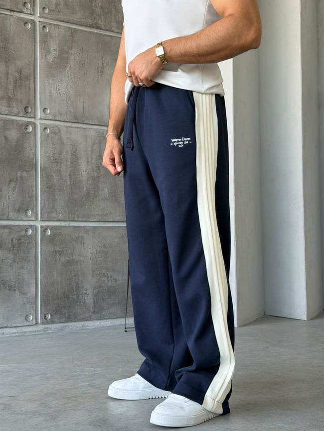 Yazılı Şerit Detaylı Baggy Eşofman W Lacivert