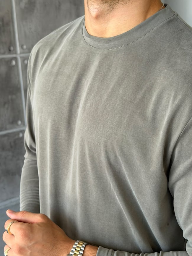 Yıkamalı Modal Kumaş Basic Sweat M Haki