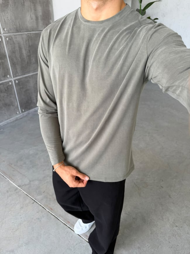 Yıkamalı Modal Kumaş Basic Sweat M Haki