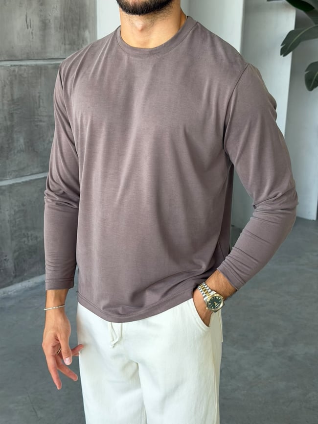 Yıkamalı Modal Kumaş Basic Sweat M Kahverengi