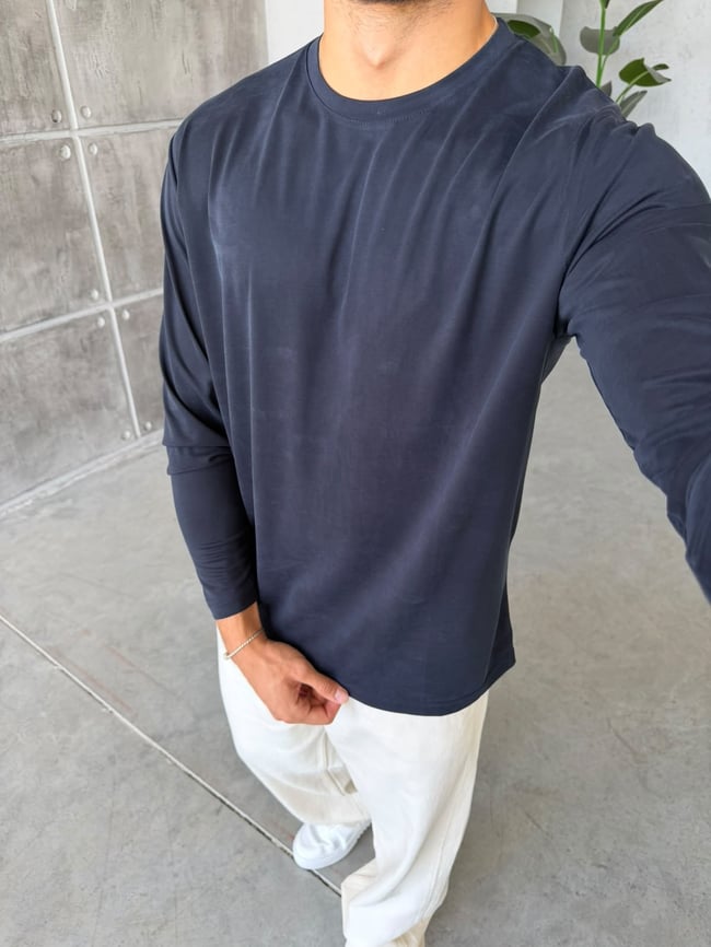 Yıkamalı Modal Kumaş Basic Sweat M Lacivert
