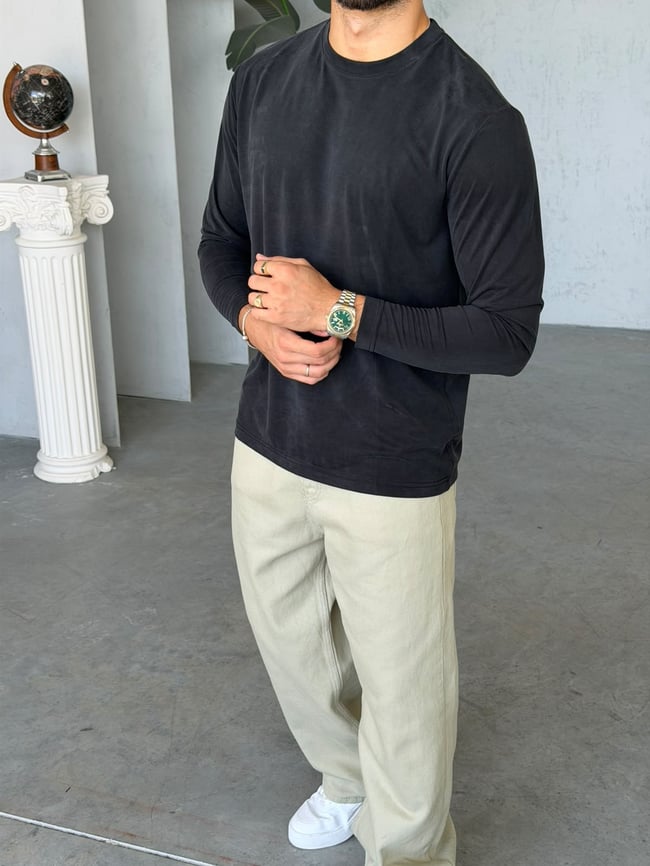 Yıkamalı Modal Kumaş Basic Sweat M Siyah