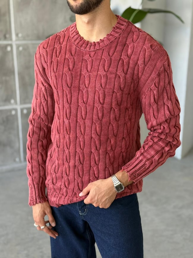 Yıkamalı Örgü Desen Triko Mürdüm