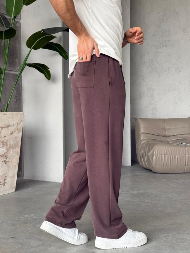 Yıkamalı Oys Kumaş Çizgi Jogger Pantolon Y - Kahverengi