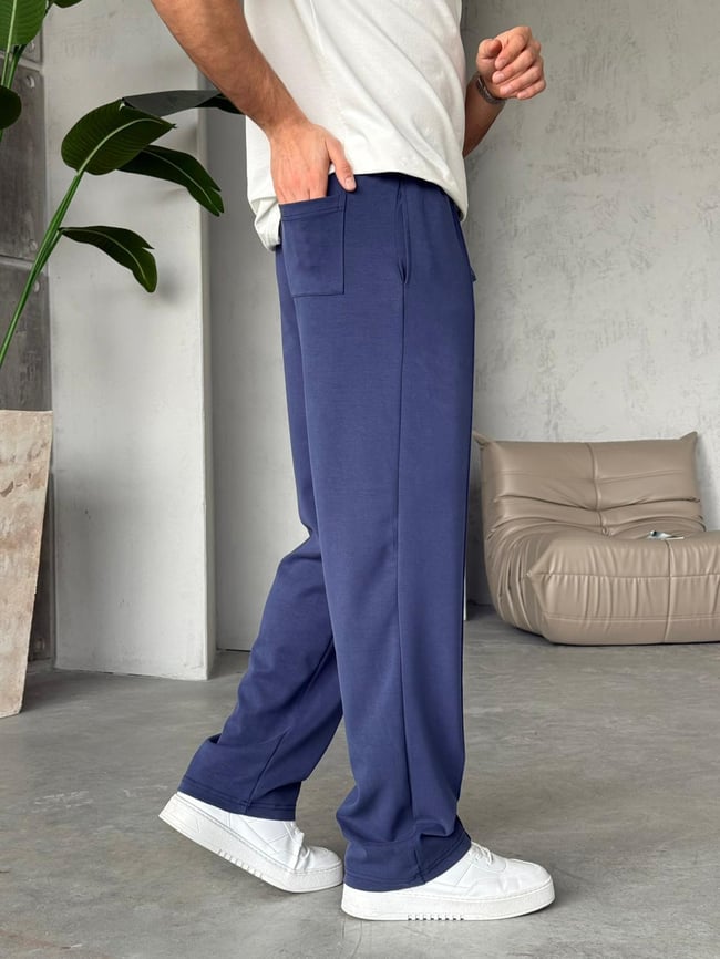 Yıkamalı Oys Kumaş Çizgi Jogger Pantolon Y - Lacivert