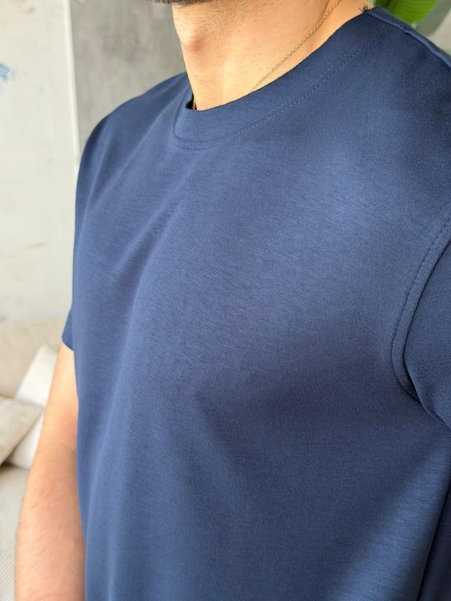 YIRTMAÇ DETAYLI Modal kumaş basıc tshırt LACİVERT-Ant