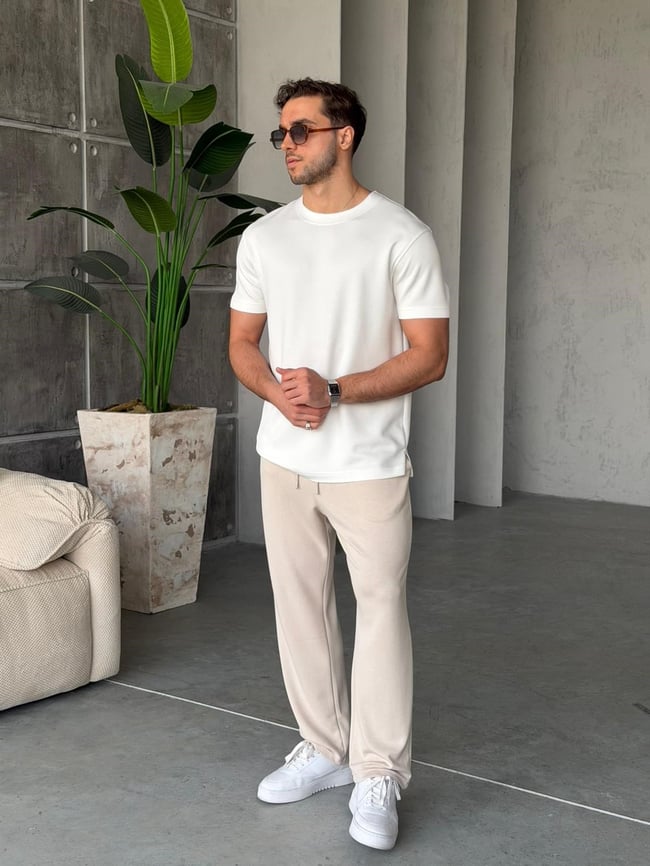 YIRTMAÇ DETAYLI Modal kumaş basıc tshırt BEYAZ-Ant