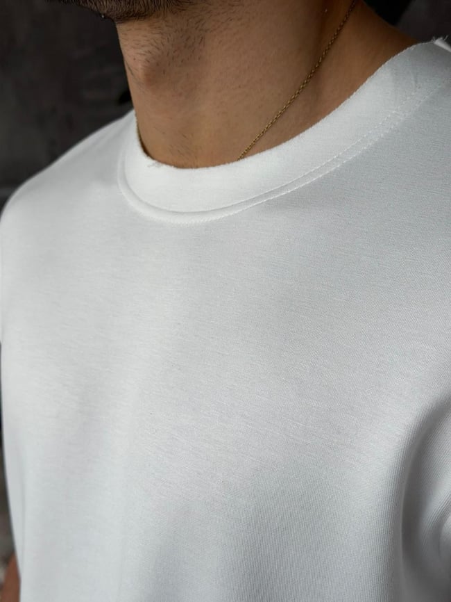 YIRTMAÇ DETAYLI Modal kumaş basıc tshırt BEYAZ-Ant