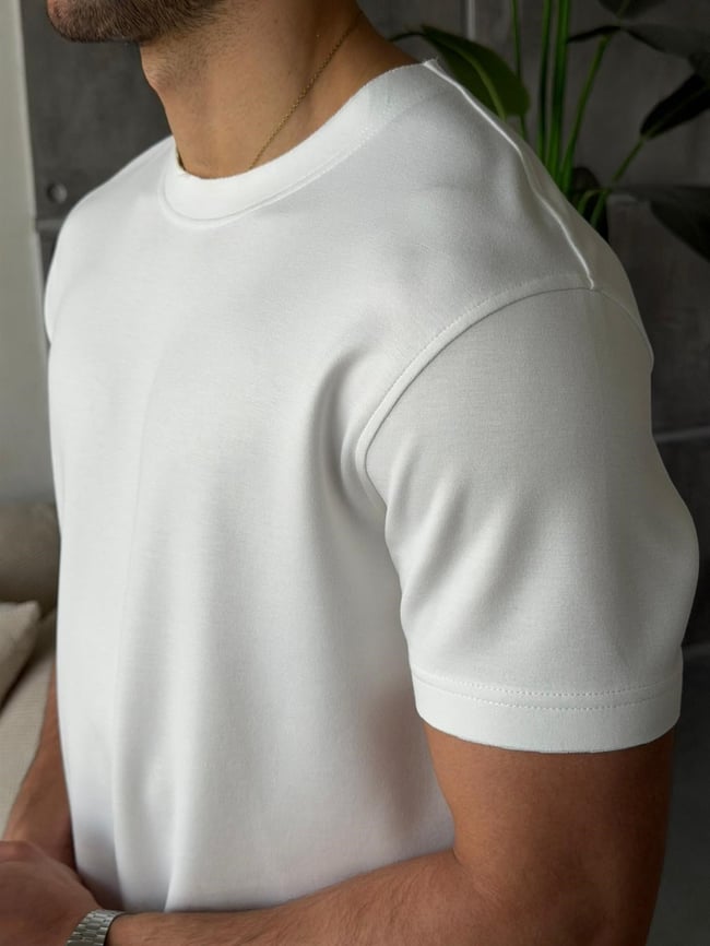 YIRTMAÇ DETAYLI Modal kumaş basıc tshırt BEYAZ-Ant