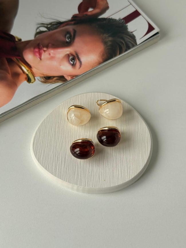 Amber Oval Gold Kadın Küpe