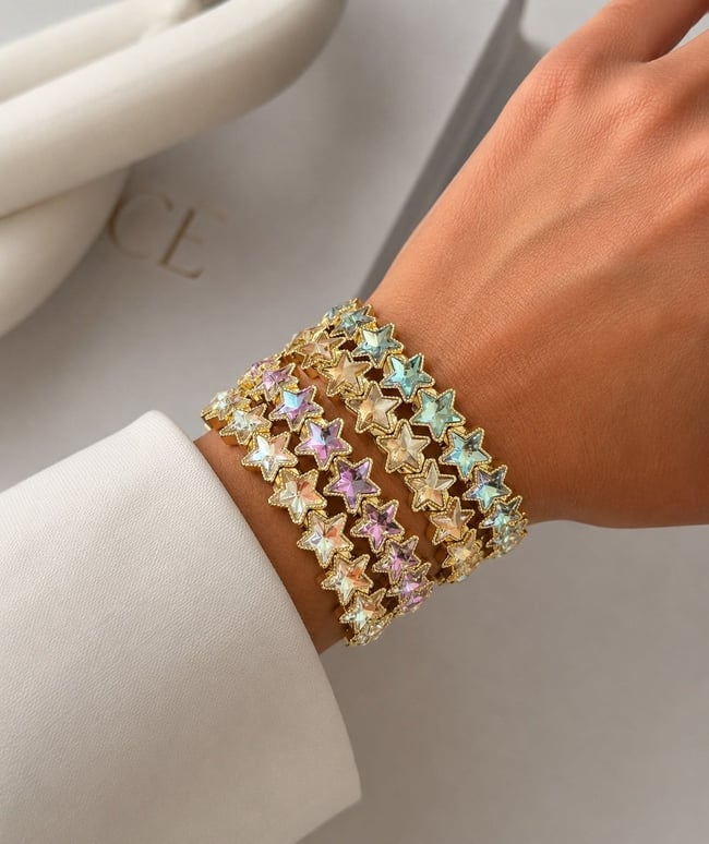 Aurora Yıldız Kristal Gold Bileklik