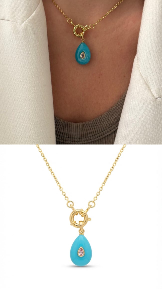 Azure Damla Taşlı Gold Kolye